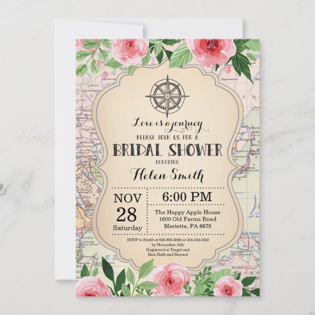Travel Bridal Shower Invitation Floral (Front)