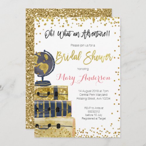 Travel Bridal Shower Invitation Gold Glitter