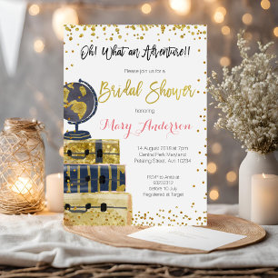 Travel Bridal Shower Invitation Gold Glitter