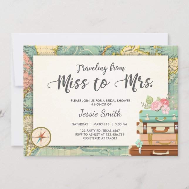 Travel Bridal shower invitation Miss to Mrs (Front)