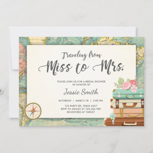 Travel Bridal shower invitation Miss to Mrs Zazzle