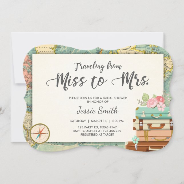 Travel Bridal shower invitation Miss to Mrs (Front)