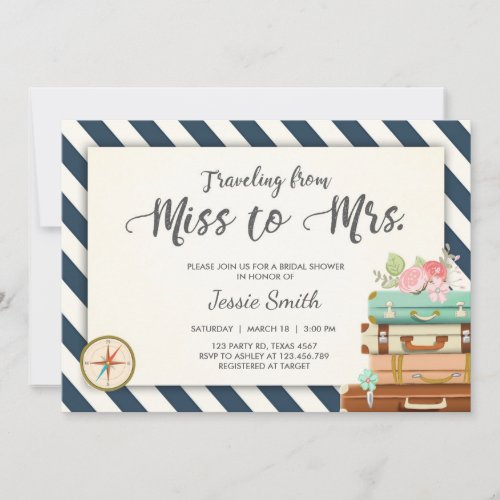 Travel Bridal shower invitation Miss to Mrs Navy