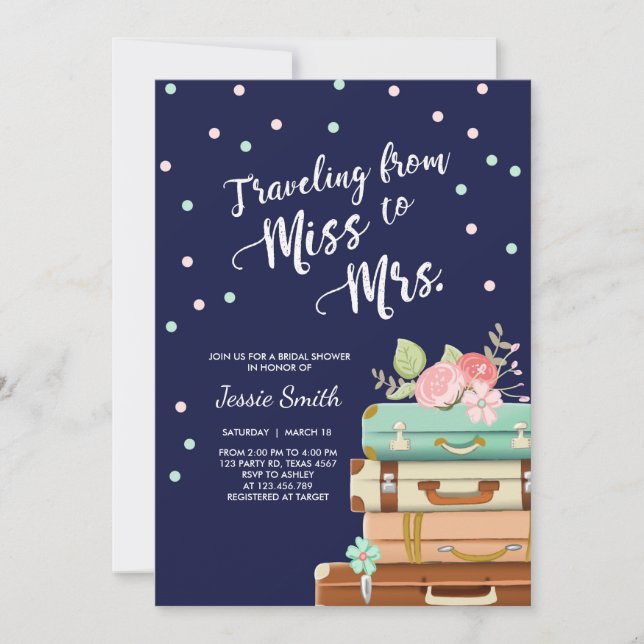 Travel Bridal shower invitation Miss to Mrs Navy (Front)