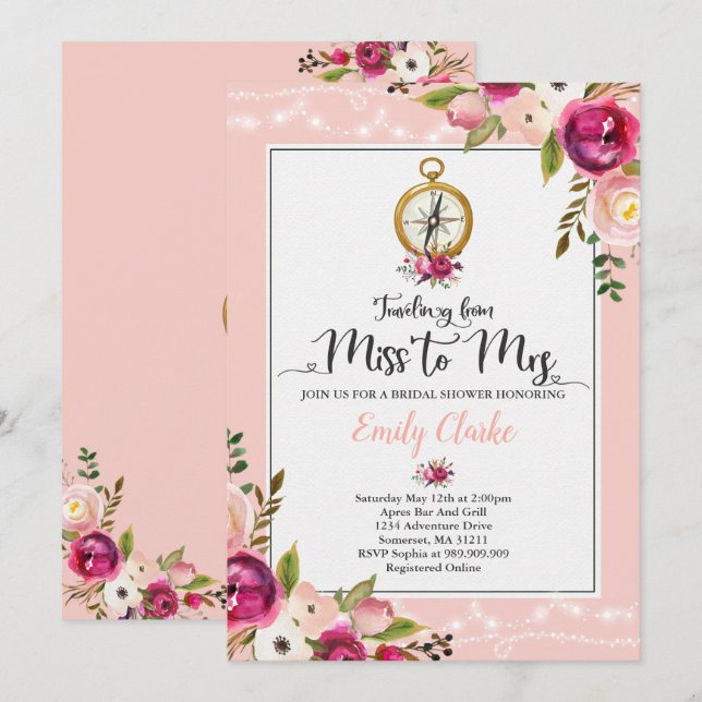 Travel Bridal Shower Invitation Miss To Mrs Shower (Front/Back)