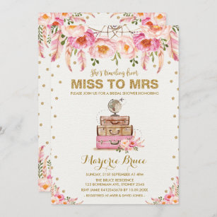 Travel Bridal Shower Miss to Mrs Boho Blush Floral Invitation