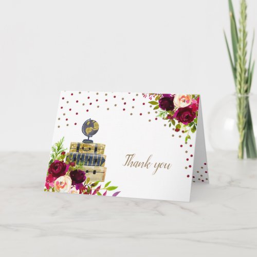 Travel bridal shower thank you note burgundy