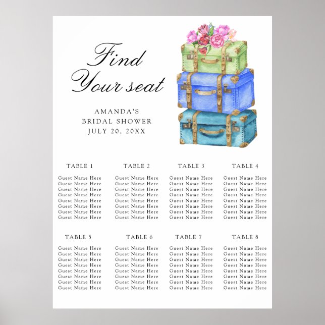 Travel Bridal shower Wedding seating chart (Front)