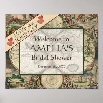 Travel Bridal Shower Welcome Map Love Is A Journey Poster by angela65 at Zazzle