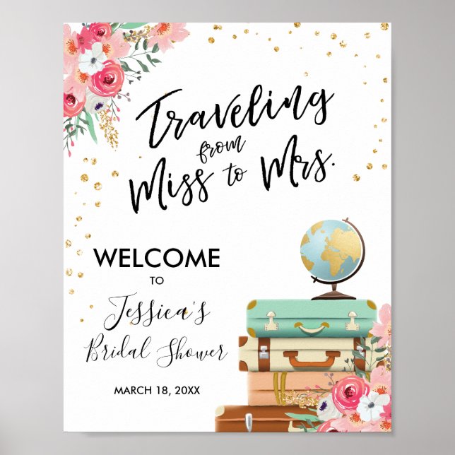 Travel Bridal shower Welcome Sign Miss to Mrs (Front)
