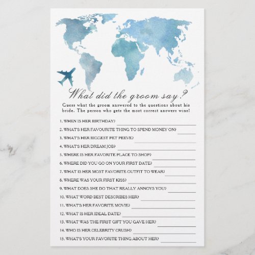 Travel Bridal shower What did the groom say game