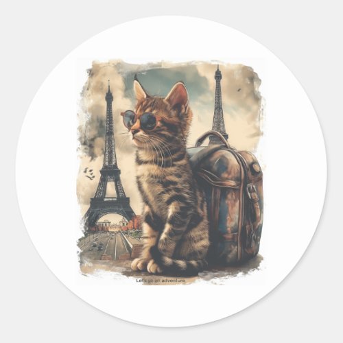 Travel Buddy Cat Classic Round Sticker