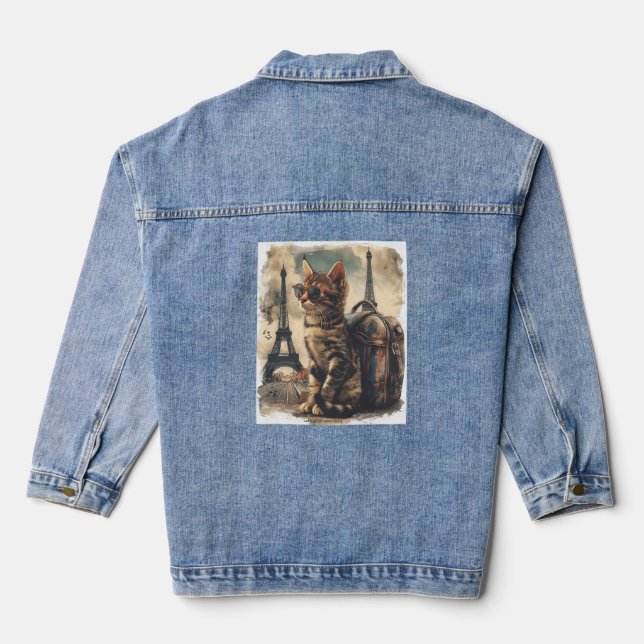 Travel Buddy Cat Denim Jacket (Back)