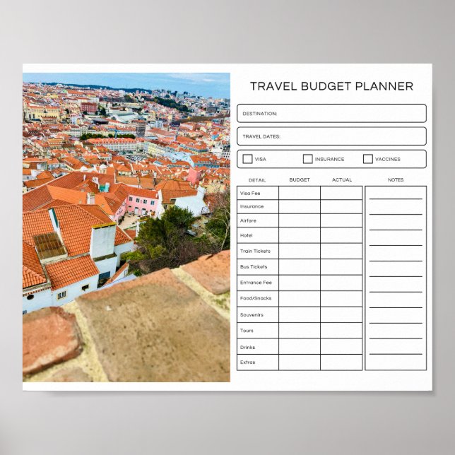Travel Budget Planner, Digital Download Poster (Front)