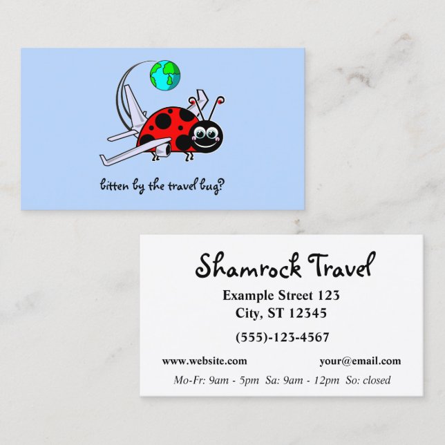 Travel Bug - lady bug airplane - Travel Agency Business Card (Front/Back)