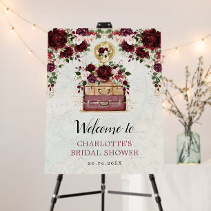 Travel Burgundy Blush Floral Bridal Shower Welcome Foam Board