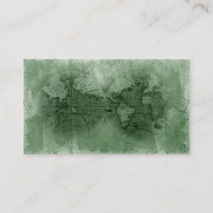 Travel Business Card Antique World Map Globe green