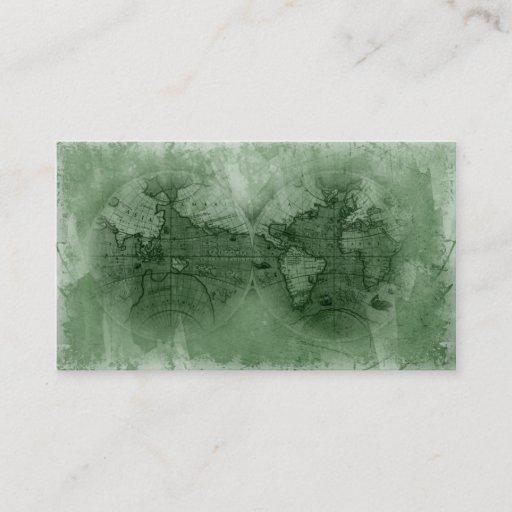 Customizable Travel Business Card Antique World Map Globe green