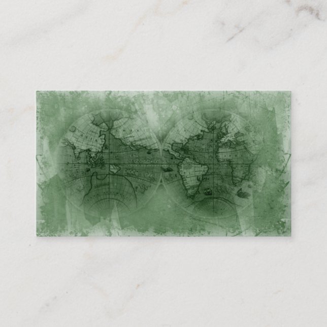 Travel Business Card Antique World Map Globe green (Front)