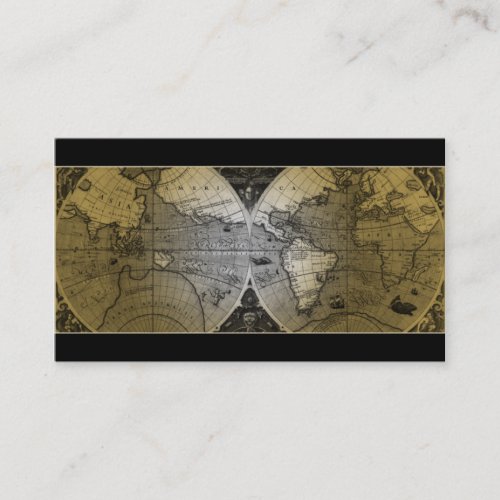 Travel Business Card World Map Globe gold