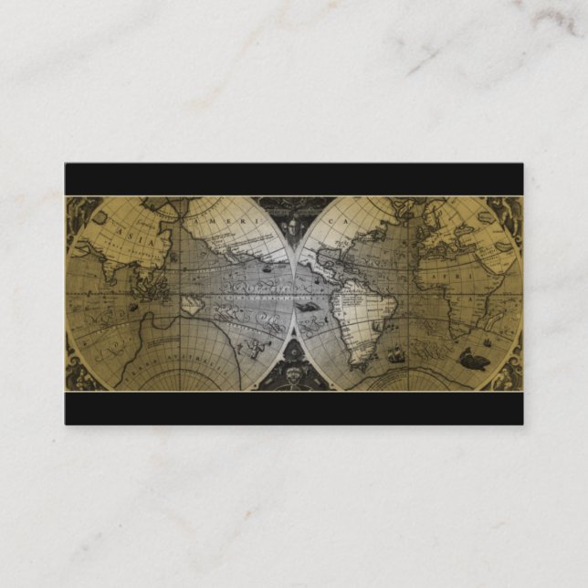 Travel Business Card World Map Globe gold (Front)