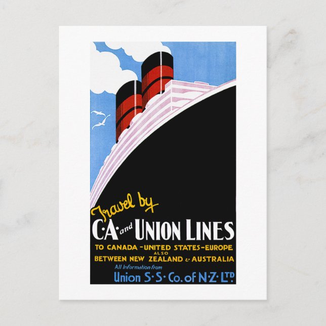 Travel by C and A and Union Lines Postcard (Front)