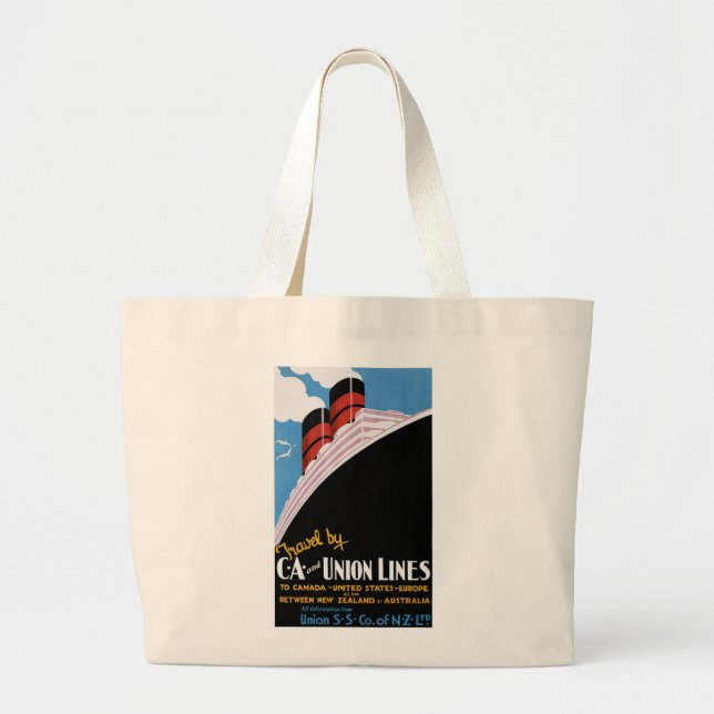 Travel by CA and Union Lines Large Tote Bag (Front)