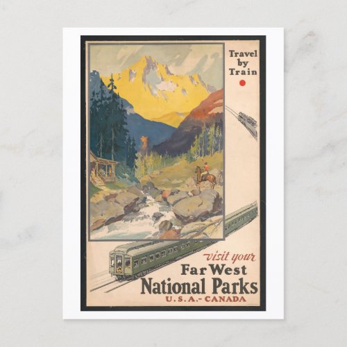 Travel by Train National Parks Vintage Style Postcard