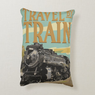 Travel By Train vintage travel poster Decorative Pillow