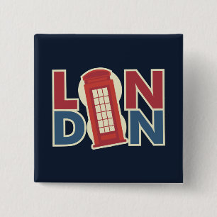 Travel Cities London Blue Red Phone Box Button