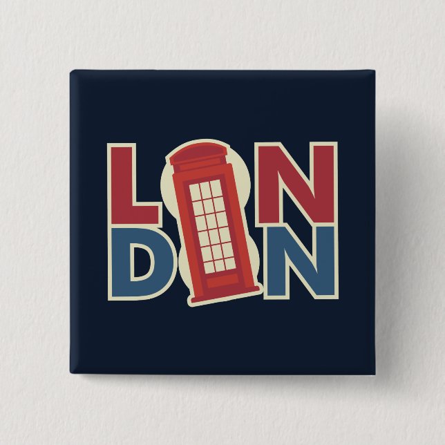 Travel Cities London Blue Red Phone Box Button (Front)