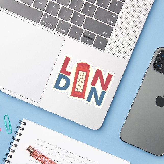Travel Cities London Blue Red Phone Box Sticker (Laptop w/ iPhone)