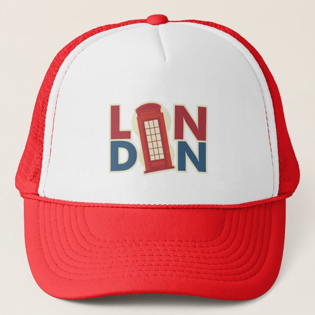 Travel Cities London Blue Red Phone Box Trucker Hat (Front)