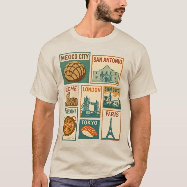 Travel Cities Vintage Postage Stamp Aesthetic  T-Shirt (Front)
