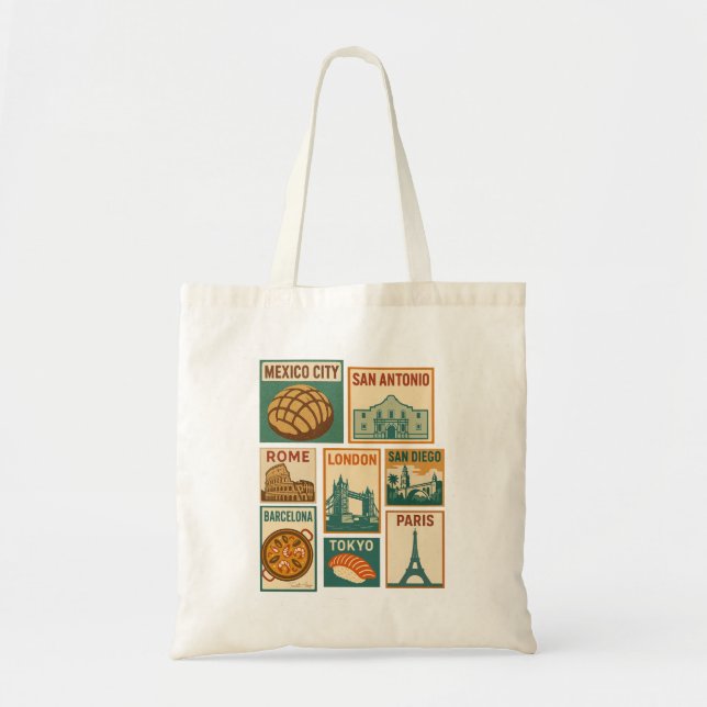 Travel Cities Vintage Postage Stamp Aesthetic  Tote Bag (Front)