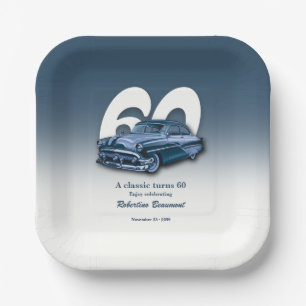 Travel Classic Blue Car Turns 60th Birthday Paper Plates