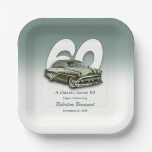 Travel Classic Green Car Turns 60th Birthday Paper Plates