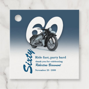 Travel Classic Motorbike Ride Fast 60th Birthday Favor Tags