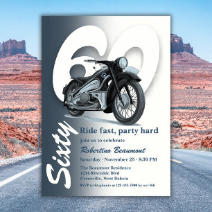 Travel Classic Motorbike Ride Fast 60th Birthday Invitation