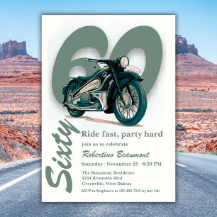 Travel Classic Motorbike Ride Fast 60th Birthday Invitation