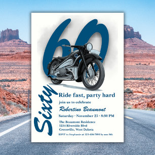 Travel Classic Motorbike Ride Fast 60th Birthday Invitation