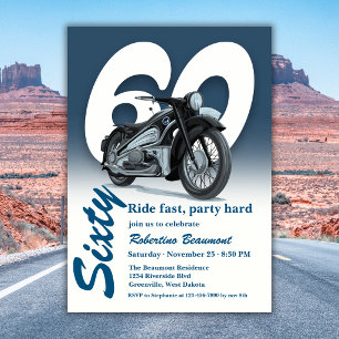 Travel Classic Motorbike Ride Fast 60th Birthday Invitation