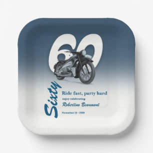 Travel Classic Motorbike Ride Fast 60th Birthday Paper Plates