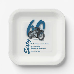 Travel Classic Motorbike Ride Fast 60th Birthday Paper Plates