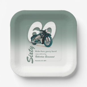 Travel Classic Motorbike Ride Fast 60th Birthday Paper Plates