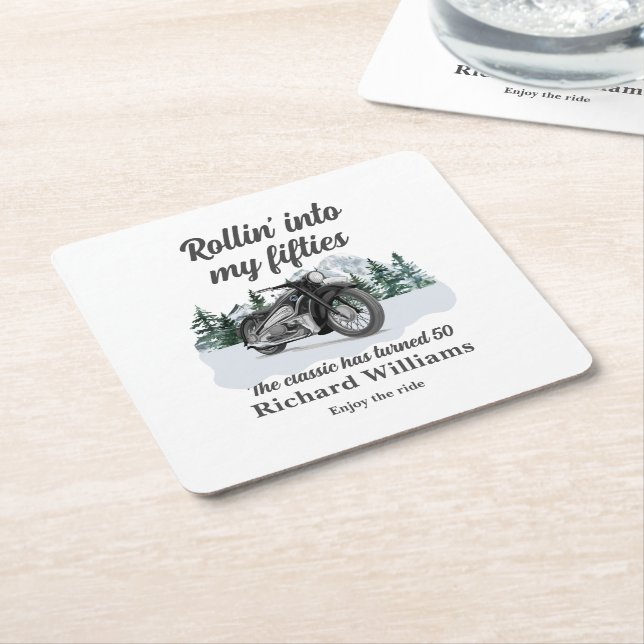 Travel Classic Motorbike Rolling 50th Birthday Square Paper Coaster (Angled)