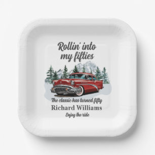 Travel Classic Retro Car Rolling 50th Birthday Paper Plates