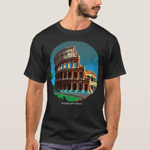 Travel Coliseum Rome Custom Text Retro 8bit T_Shirt