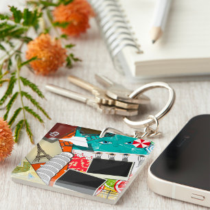 Travel Collage with Iconic Landmarks Vacation  Keychain