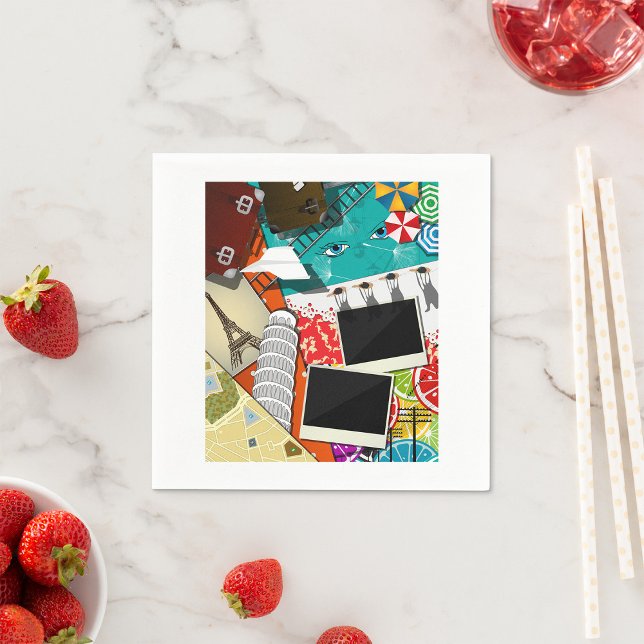 Travel Collage with Iconic Landmarks Vacation  Napkins (Creator Uploaded)